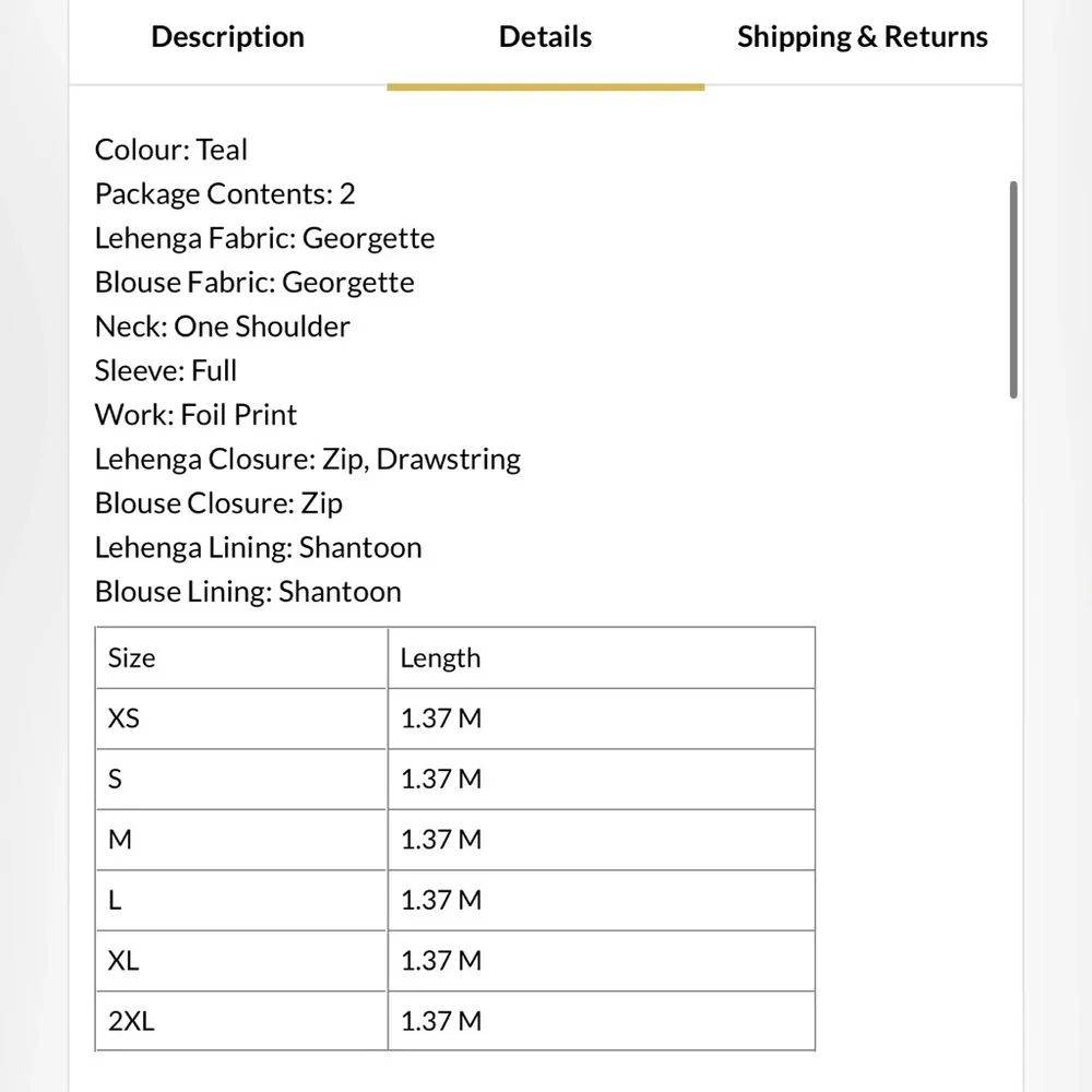 Teal Foil Print Lehenga & One Shoulder Blouse With Attached Drape — Size Medium - Picture 11 of 15